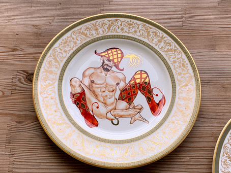 "Buffoons" set of the porcelain plates... commissioned artwork