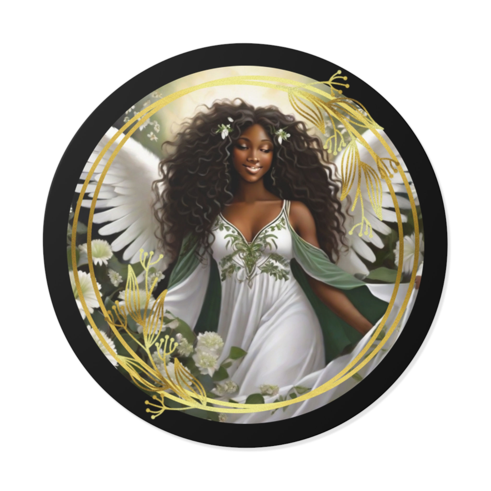 🌟 African American Female Angel Round Vinyl Stickers in 5 Sizes🌟