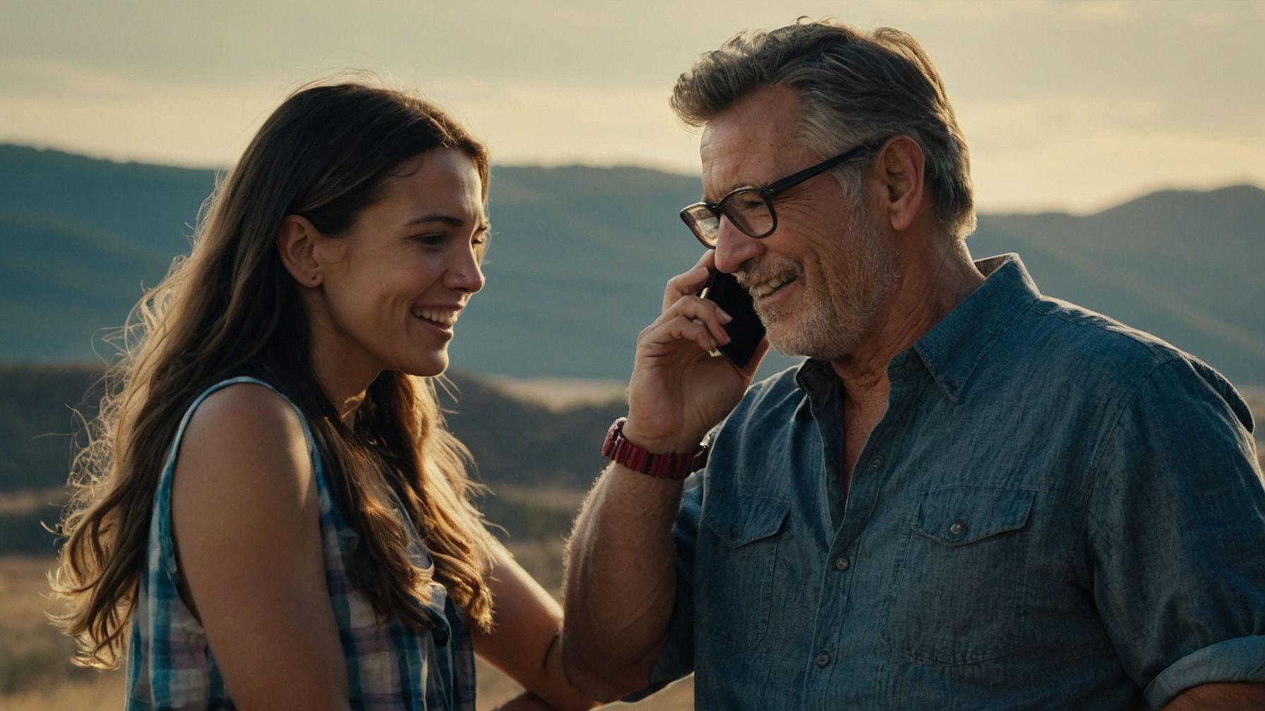 A man and woman enjoying a phone conversation