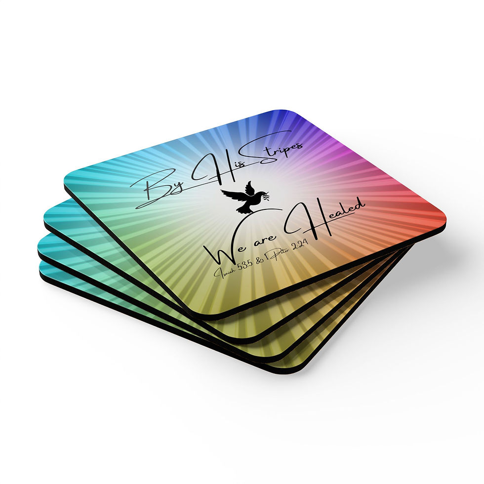 Thumbnail: By His Stripes We Are Healed Corkwood Coaster Set