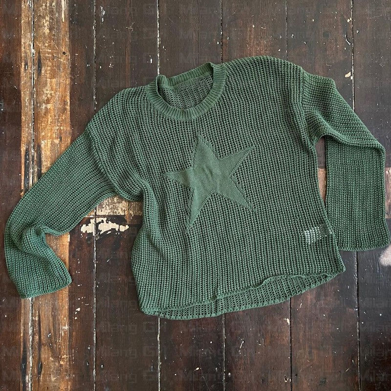 Thumbnail: Gothic Hollow Out Knitted Pullovers Star Graphic