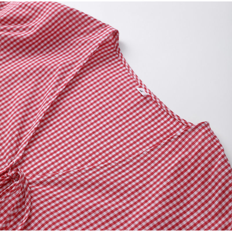Thumbnail: Plaid Heart Print Bow Lace Up Shirt
