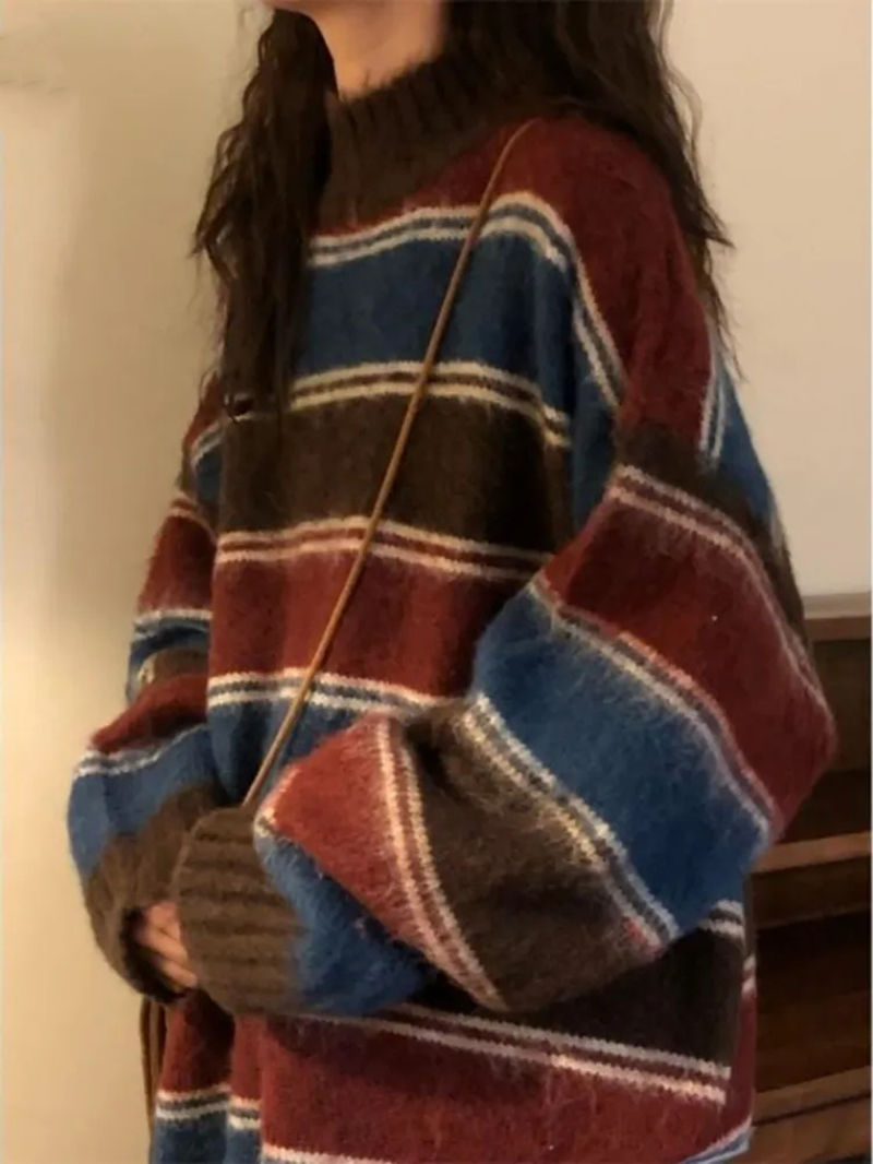 Thumbnail: Knit Sweater Women Oversized Striped Knitwear