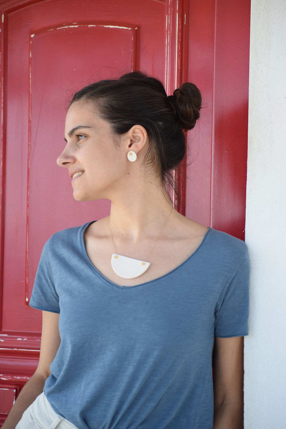 Thumbnail: Ceramic Semi-Circle Necklace - The Sand Collection