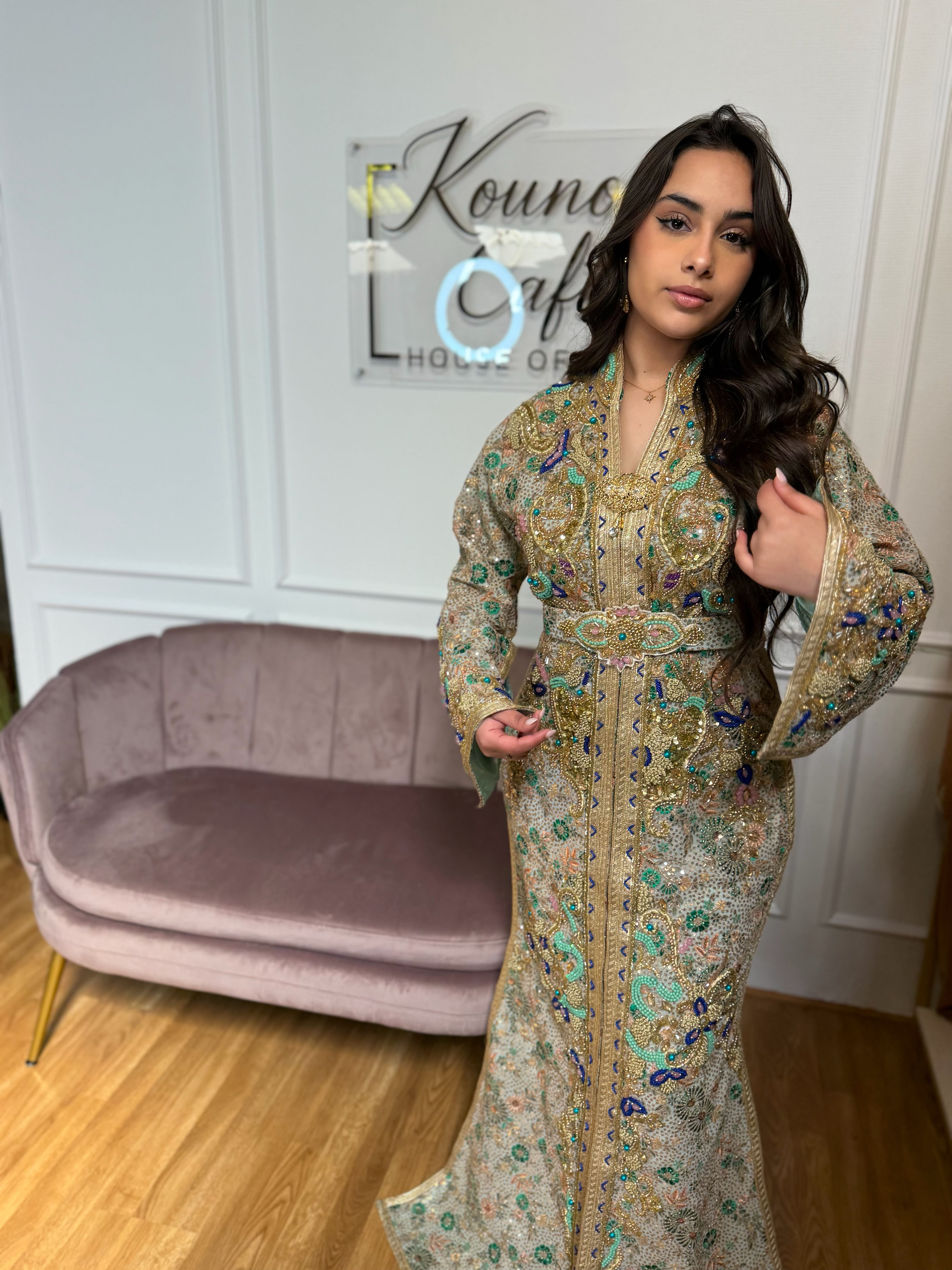 Caftan sirène en sari Swarovski / Caftan marocain luxe fait main pour mariage en