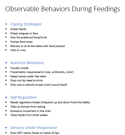 Observable behaviors during feeding