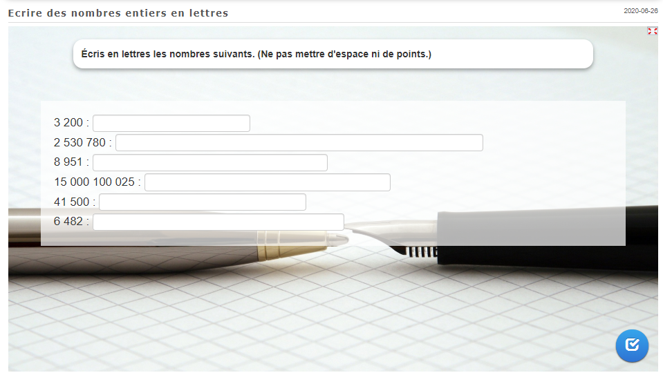 (A1) Ecrire les nombres en lettres