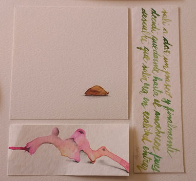 Acuarela abstracta con texto: "sali a dar un paseo y finalmente decidí quedarme, había el descubrimiento que salía era la igualdad entre"