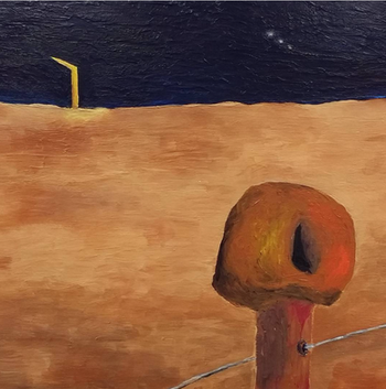 Pintura nocturna: poste, cielo estrellado