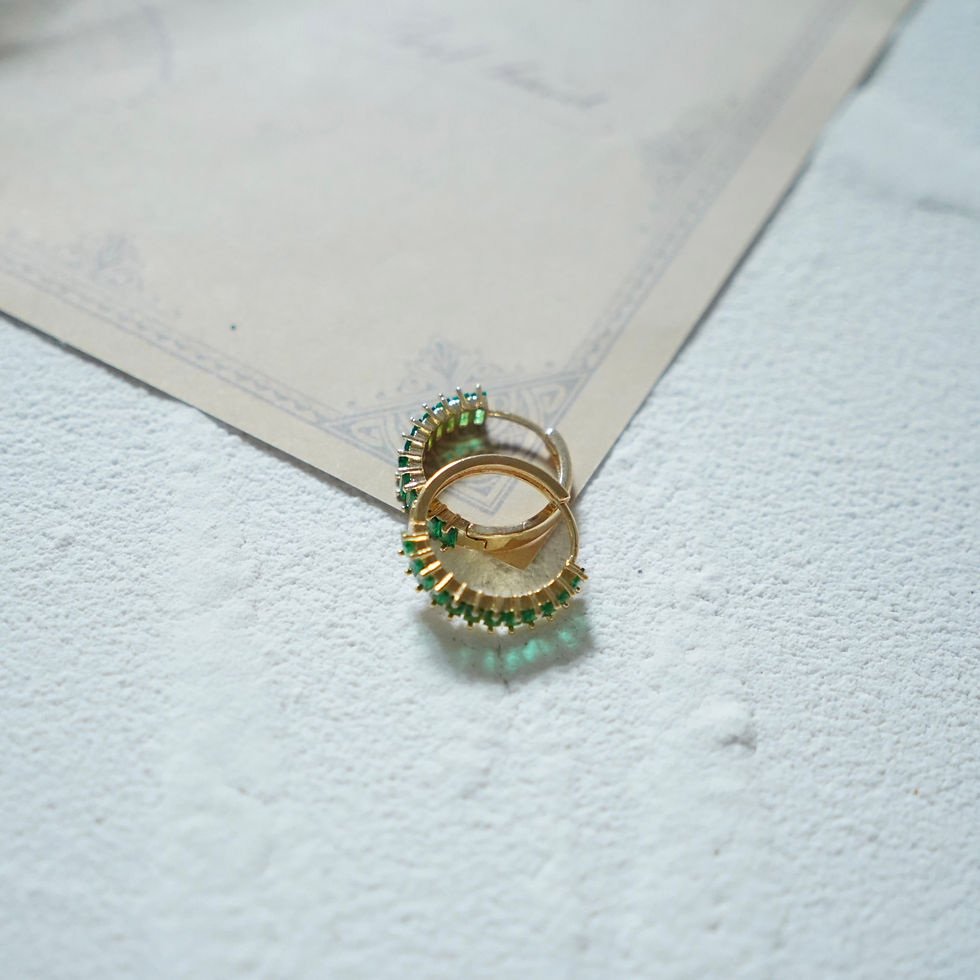 Thumbnail: Cyril - Emerald Zirconia Round Hoop Earrings