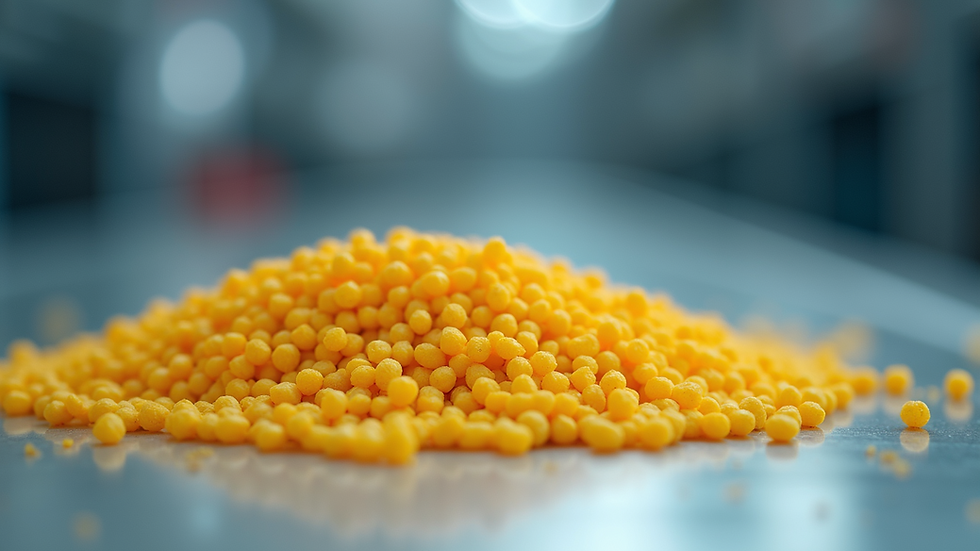 Close-up view of polymer pellets used in manufacturing