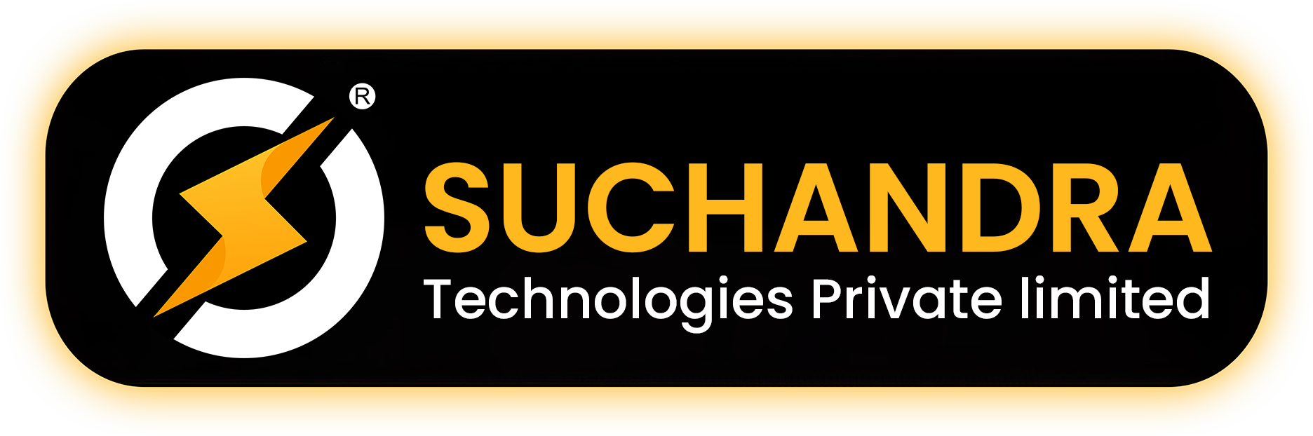 Suchandra Technologies Private limited logo with yellow lightning on black background.
