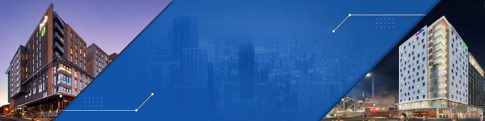 Buildings on a blue background. Two modern buildings with evening sky. SGBSIntl