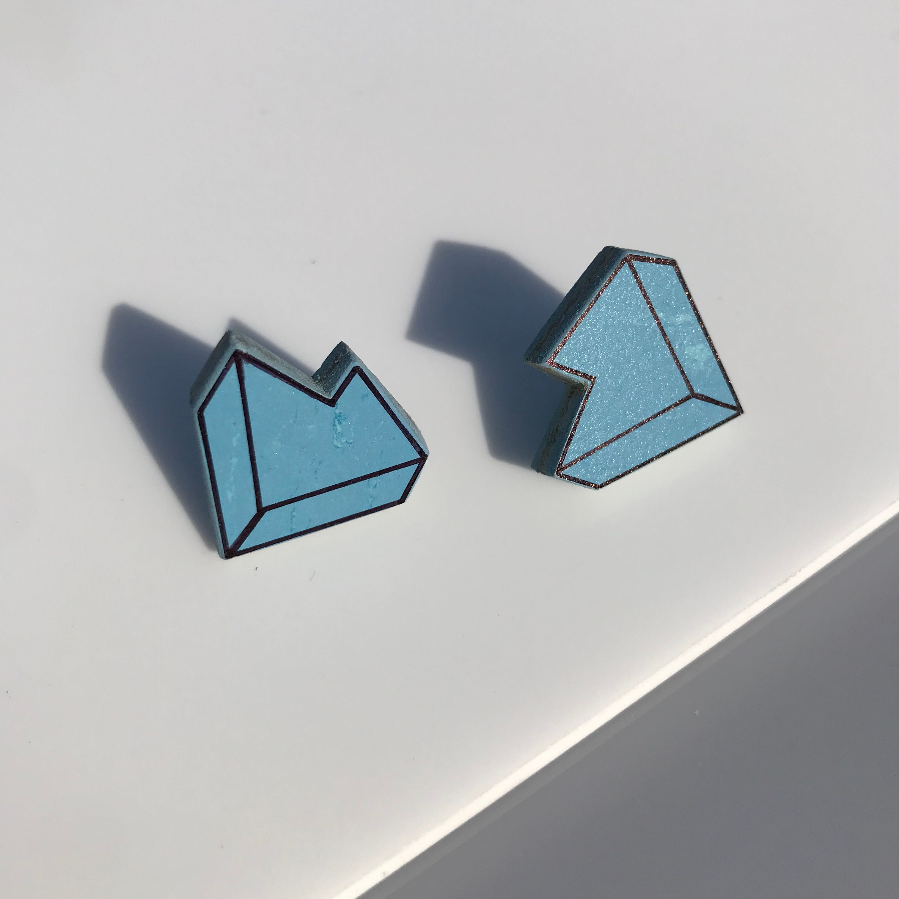 3D Jagged stud earrings - Nordic Blue