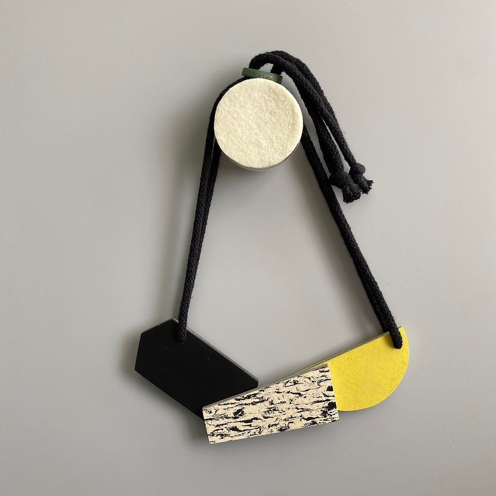 Thumbnail: Kinetic necklace on recycled cotton cord - perspective Greenwood/Yellow Glow