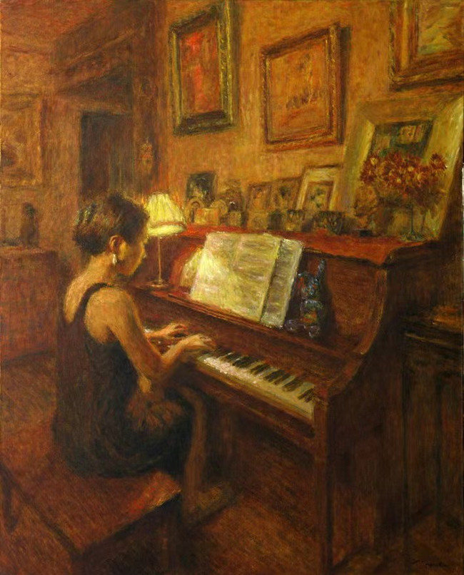 Girl playing piano 弹钢琴的女孩 100x80cm 2012