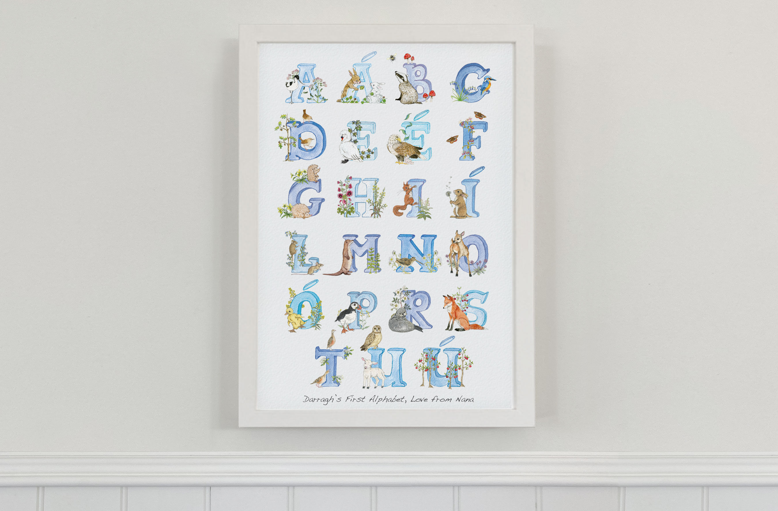 Irish Language Alphabet Print (Sky)
