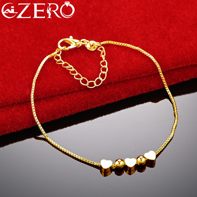 Pulseira Feminina com Corações em Prata 925 e Banho Ouro 18K
