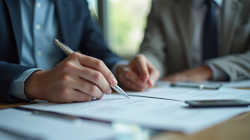 Close-up view of a person reviewing visa documents with a consultant