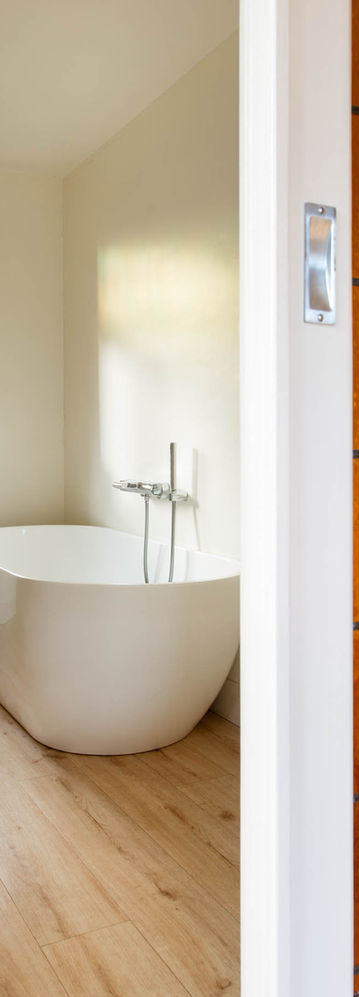 ligbad, inloopdouche met regen- en handdouche, wandcloset en een wastafelmeubel