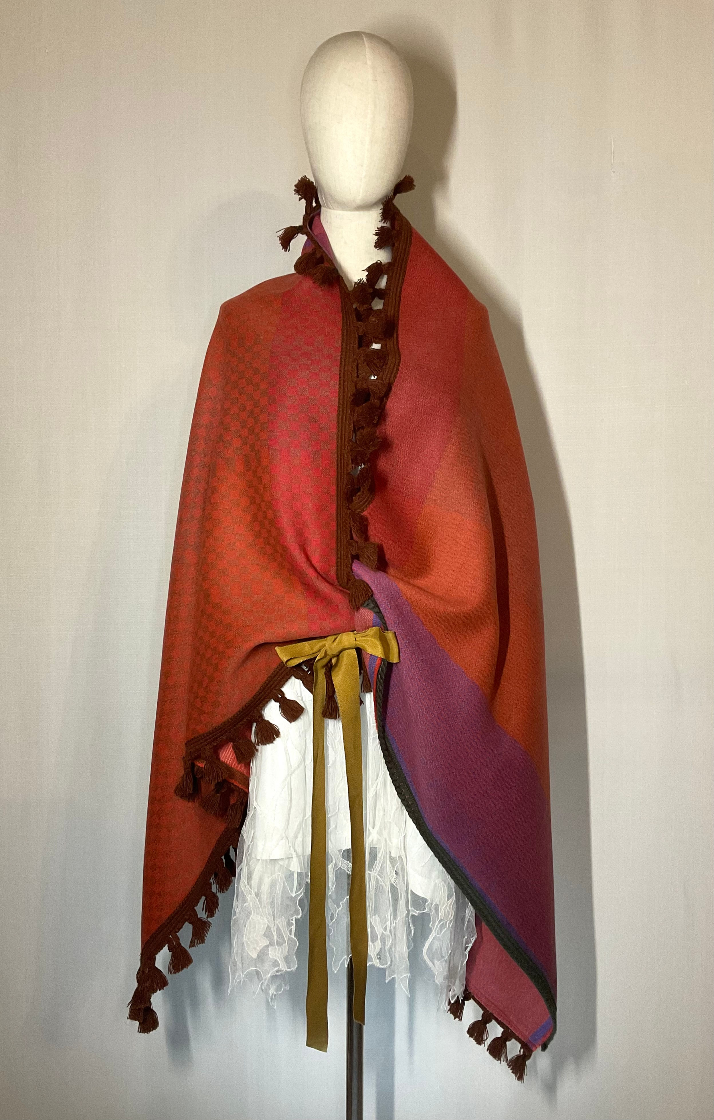 Maxi multicolor pure cashmere cape stole