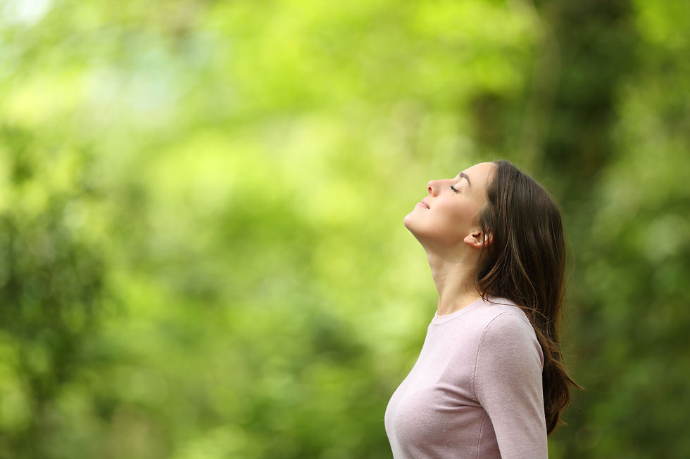 Profile of a relaxed woman breathing fresh air in a green forest.jpg