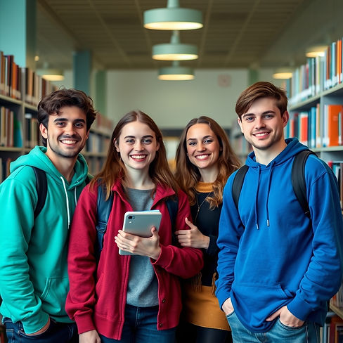 teens (both men and women) in library happy, teal color .jpg