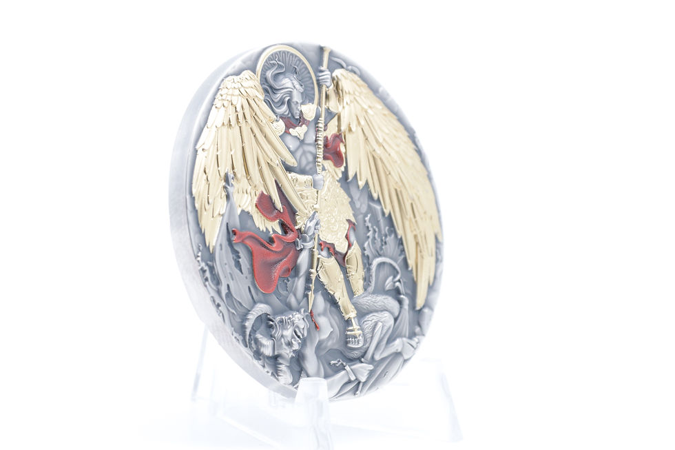 Miniaturbild: 2024 Michael – 2 Oz Silbermünze – Antique Finish – Gilded & Colorized – Niue