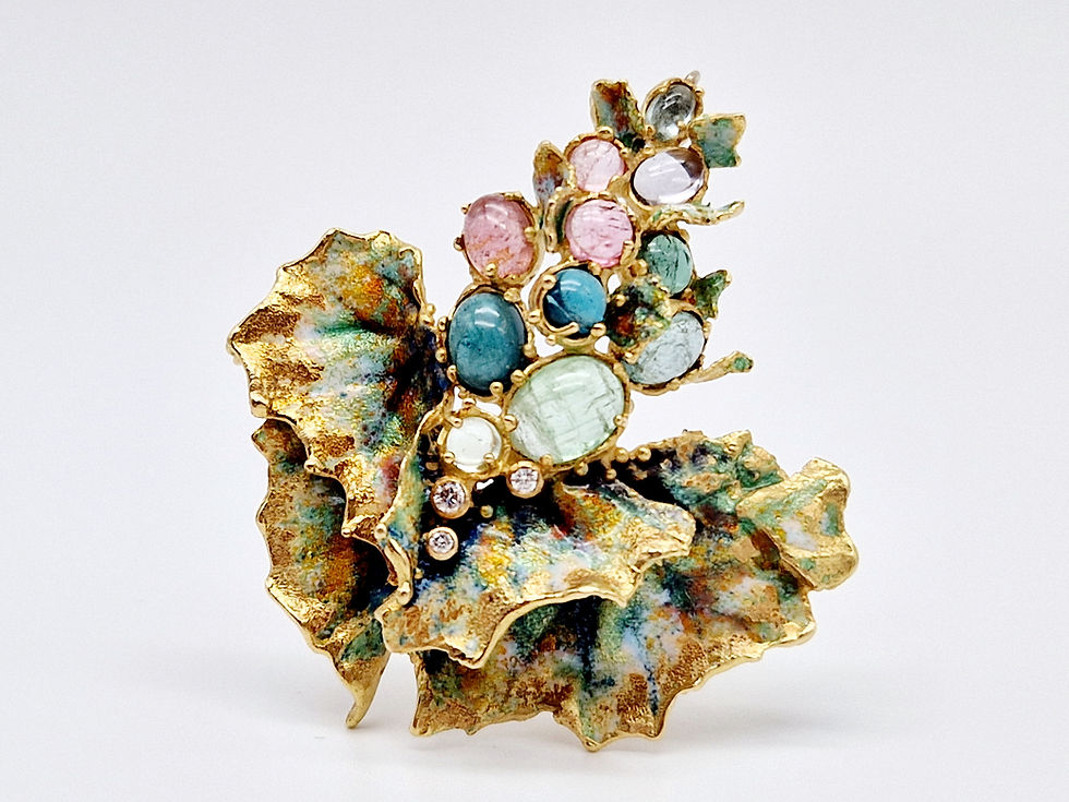 Miniature : Ehinger Schwarz Ulm Designer Brosche/Anhänger Turmalin, Emaille, Diamanten