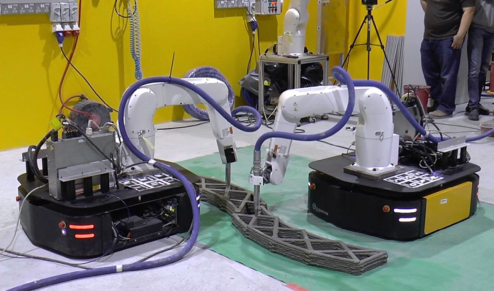 A team of robot arms on mobile bases can 3D print large structures quickly
