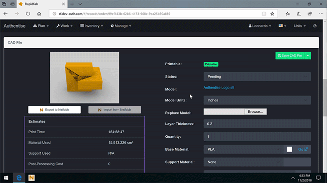 Authentise Netfabb