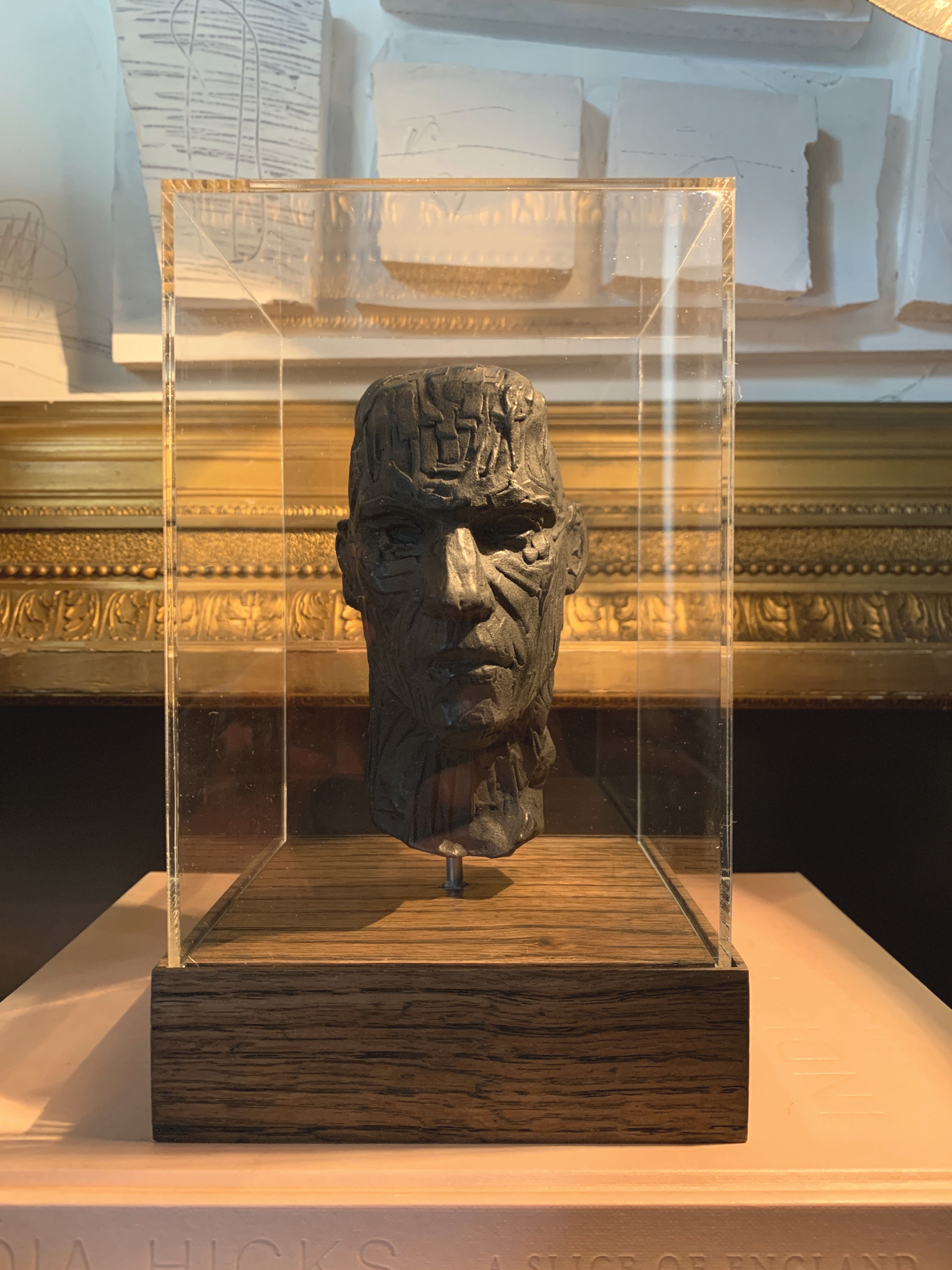 Miniature clay-cast plaster head with display case