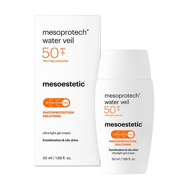 Thumbnail: mesoprotech water veil 50+ sunscreen by mesoestetic, ultra light gel cream for protection.