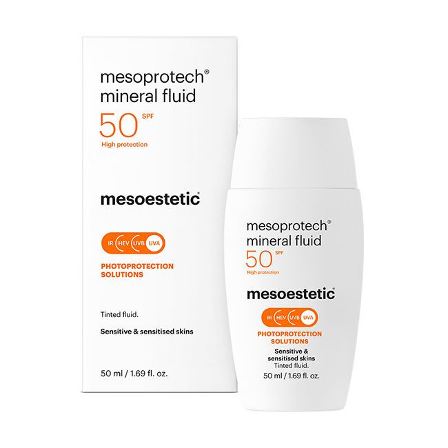 mesoprotech mineral fluid 50 high protection, mesosestetic, tinted fluid, sensitive skin protection
