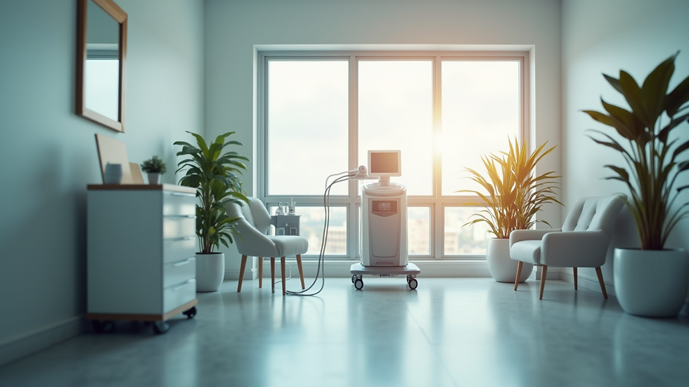Eye-level view of a modern wellness clinic room with advanced laser equipment