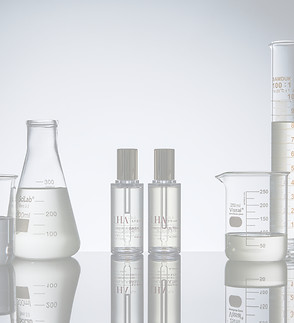 Measured containers holding chemical solutions