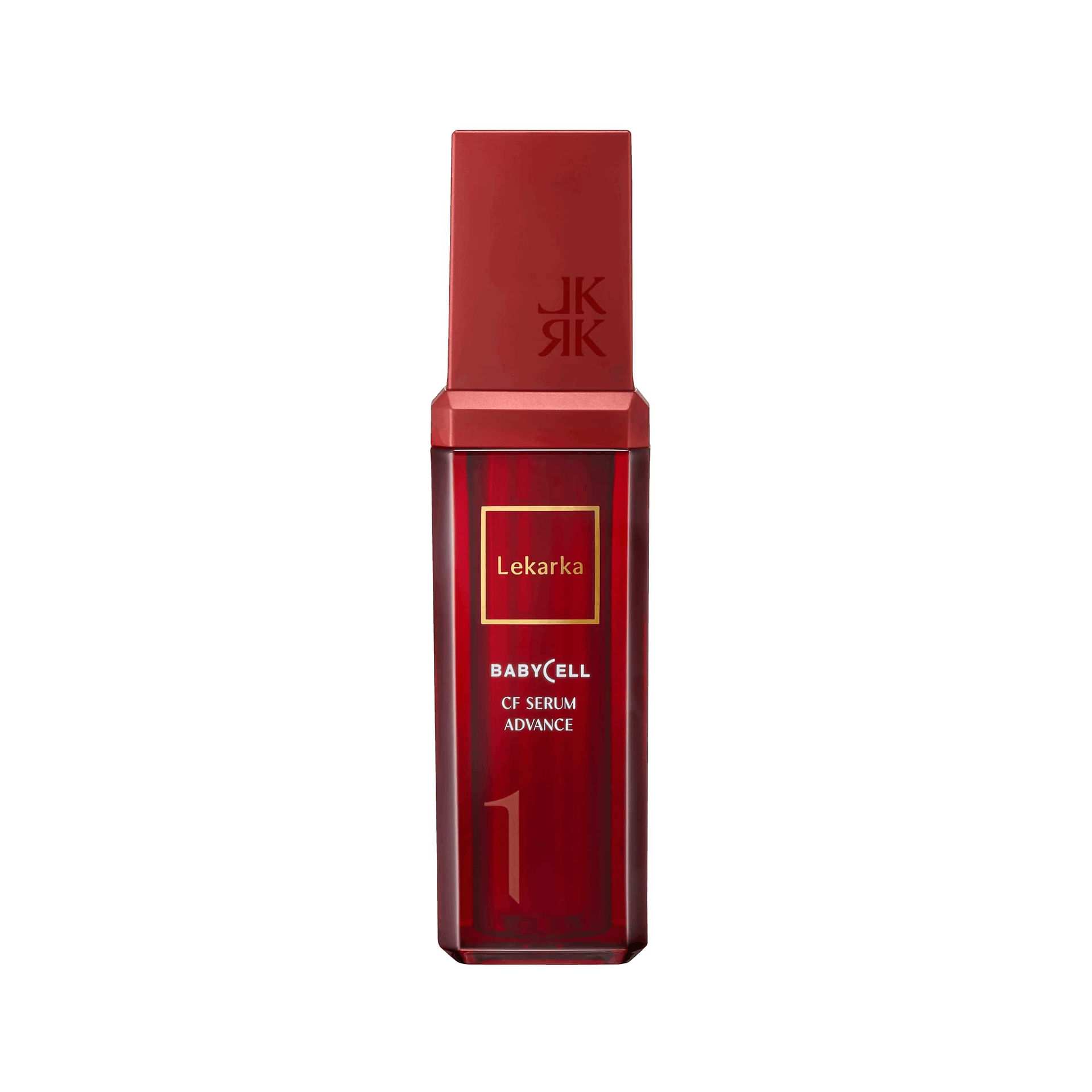 Elegant bordeaux skincare bottle with gold and white text design