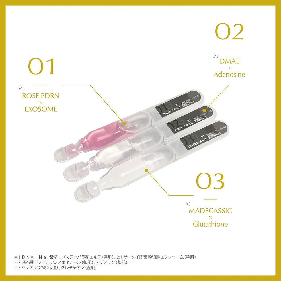 Three serum ampoules in pink, clear and white