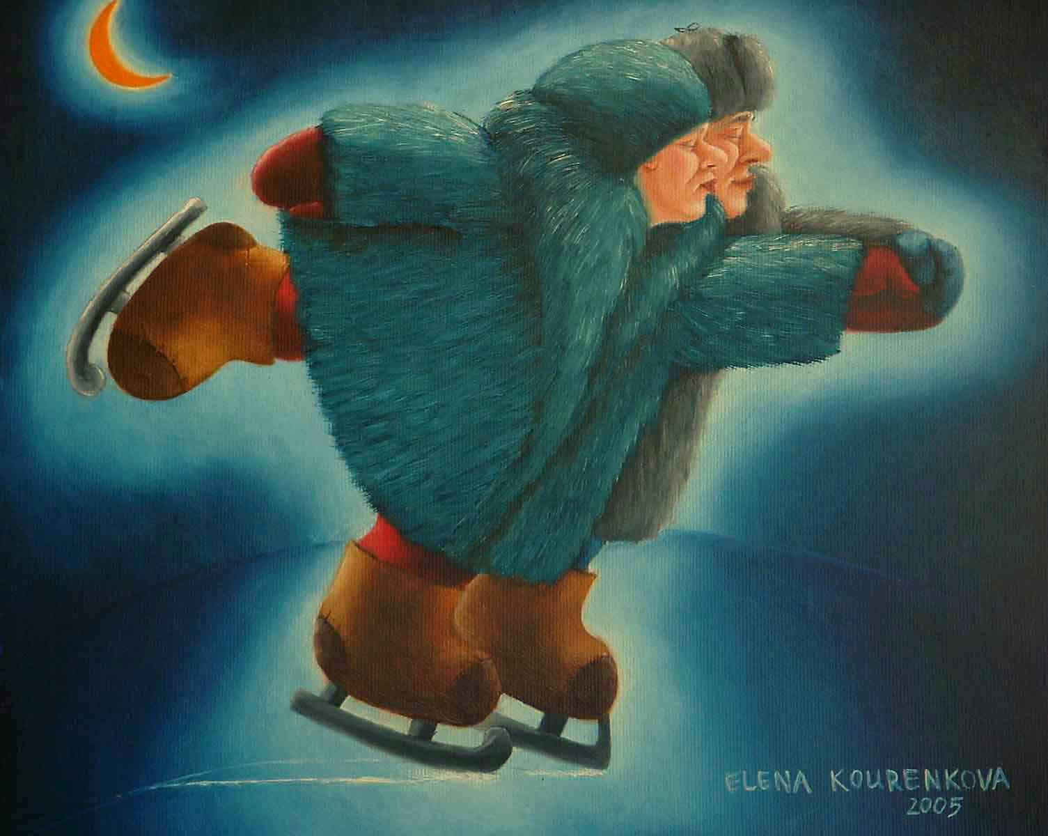 romantic painting,couple ice-scating