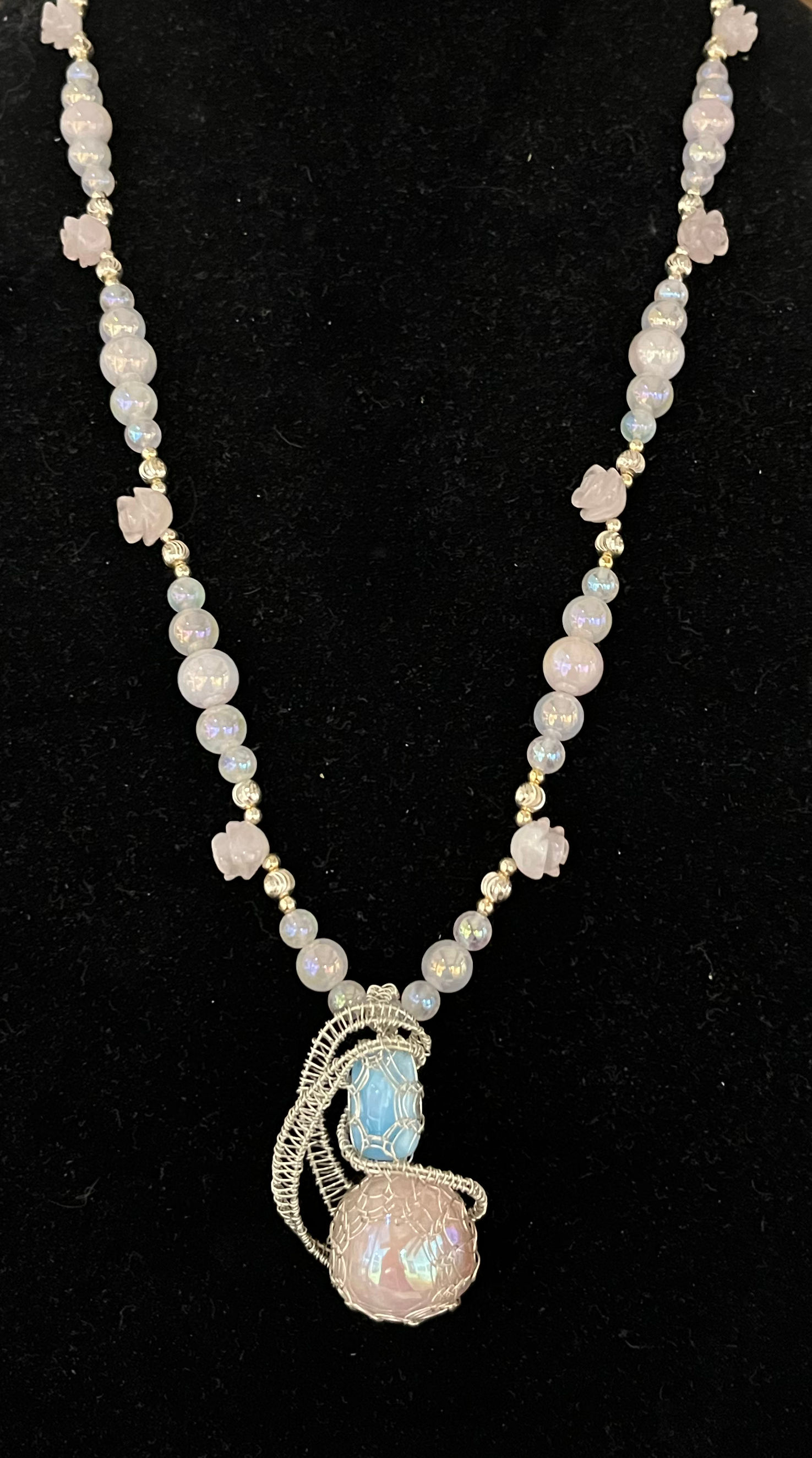 Rose Quartz Treated With Aqua Aura Necklace by Stephanie Nickson