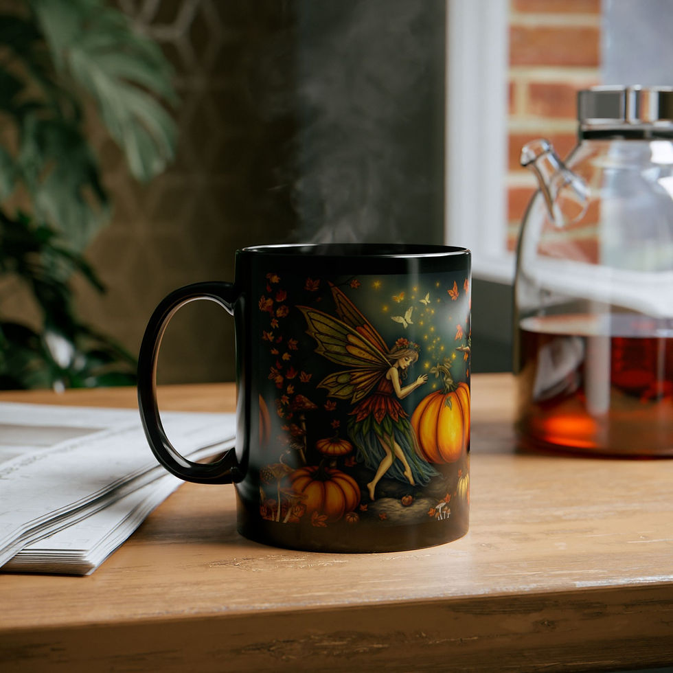 Fall Pumpkin Coffee Mug, Autumn Decor, Perfect Gift for Those Who Love Fairy Art Side View 1