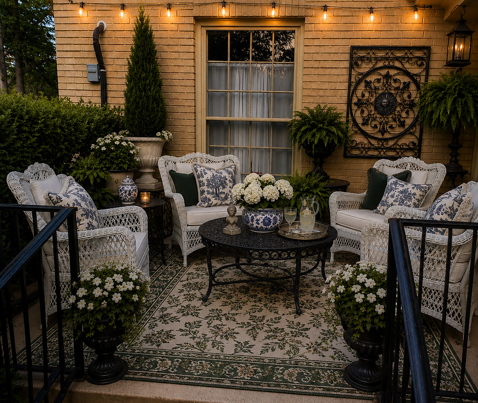 Traditional Southern style decor on the side porch