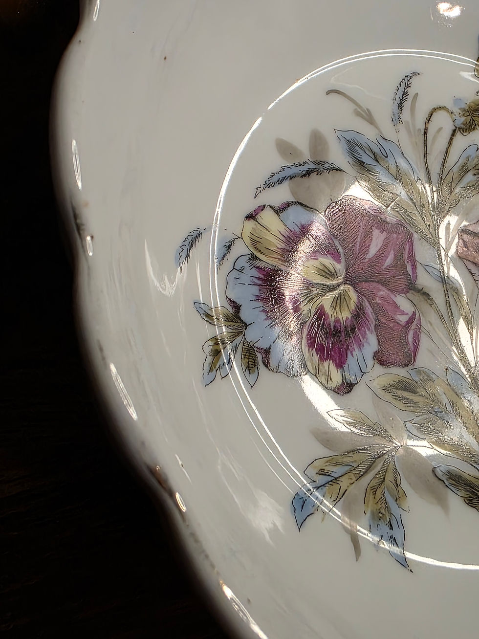Thumbnail: Vintage Porcelain Serving Bowl with Pansies, Image 5