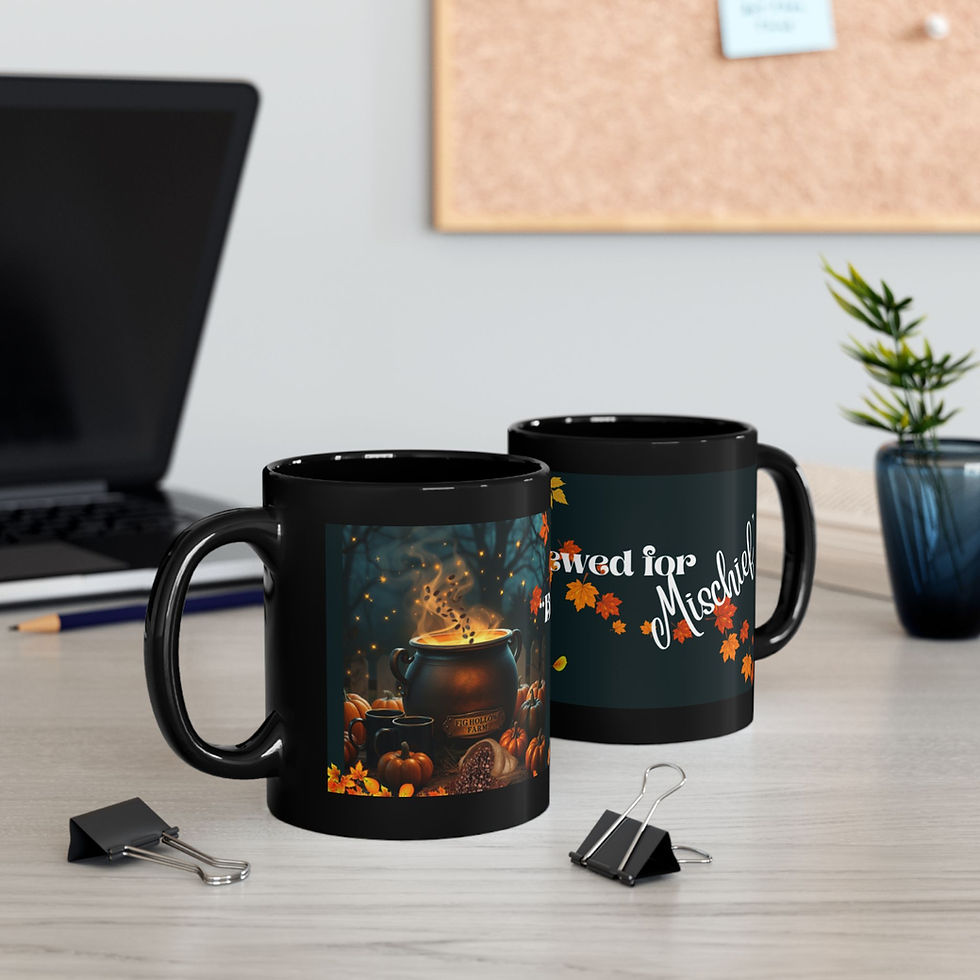 Autumn Inspired Black Mug, Perfect Halloween Coffee Cup, Brewed for Mischief 1