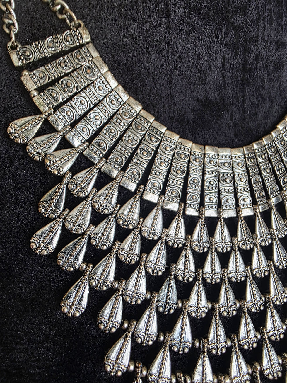 Thumbnail: Bohemian Oxidized Silvertone Bib Necklace 7