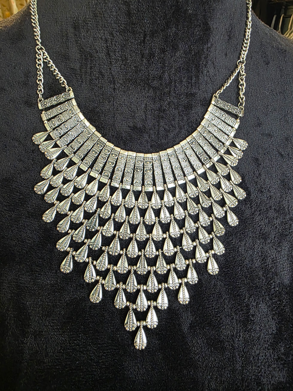 Thumbnail: Bohemian Oxidized Silvertone Bib Necklace 4