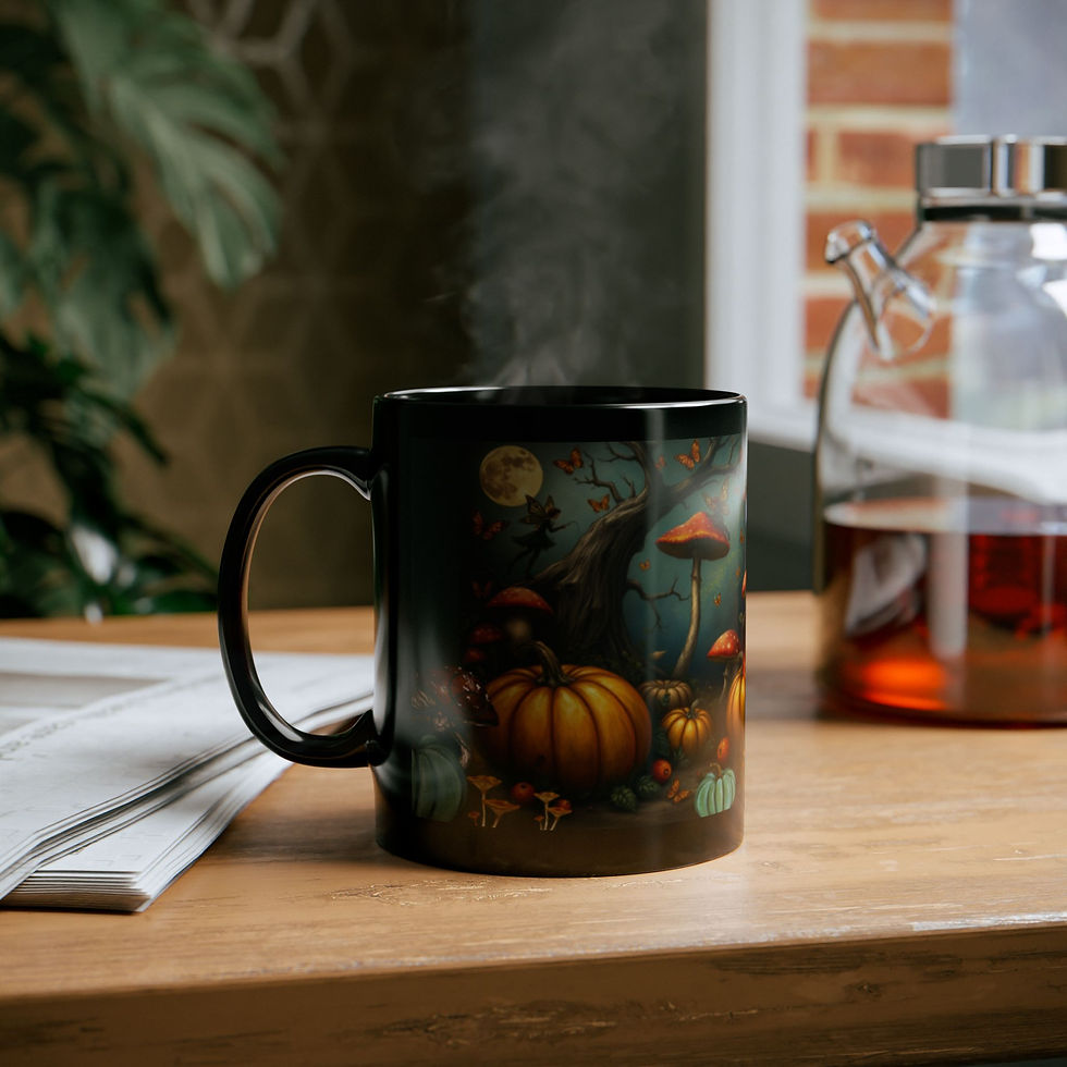 Halloween Pumpkin Magic Mug, Cozy Autumn Coffee Cup Side View 1