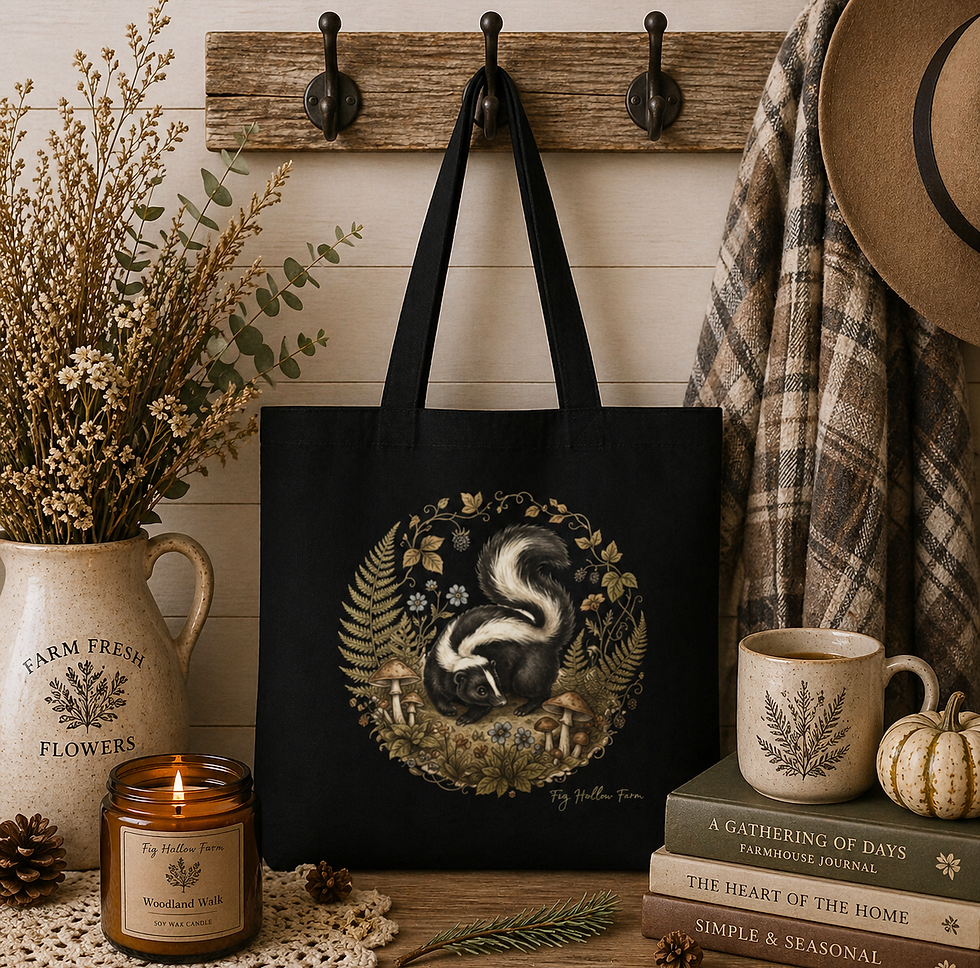 Whimsical Skunk Botanical Tote | Farm & Fauna Collection | Vintage Woodland Art MU