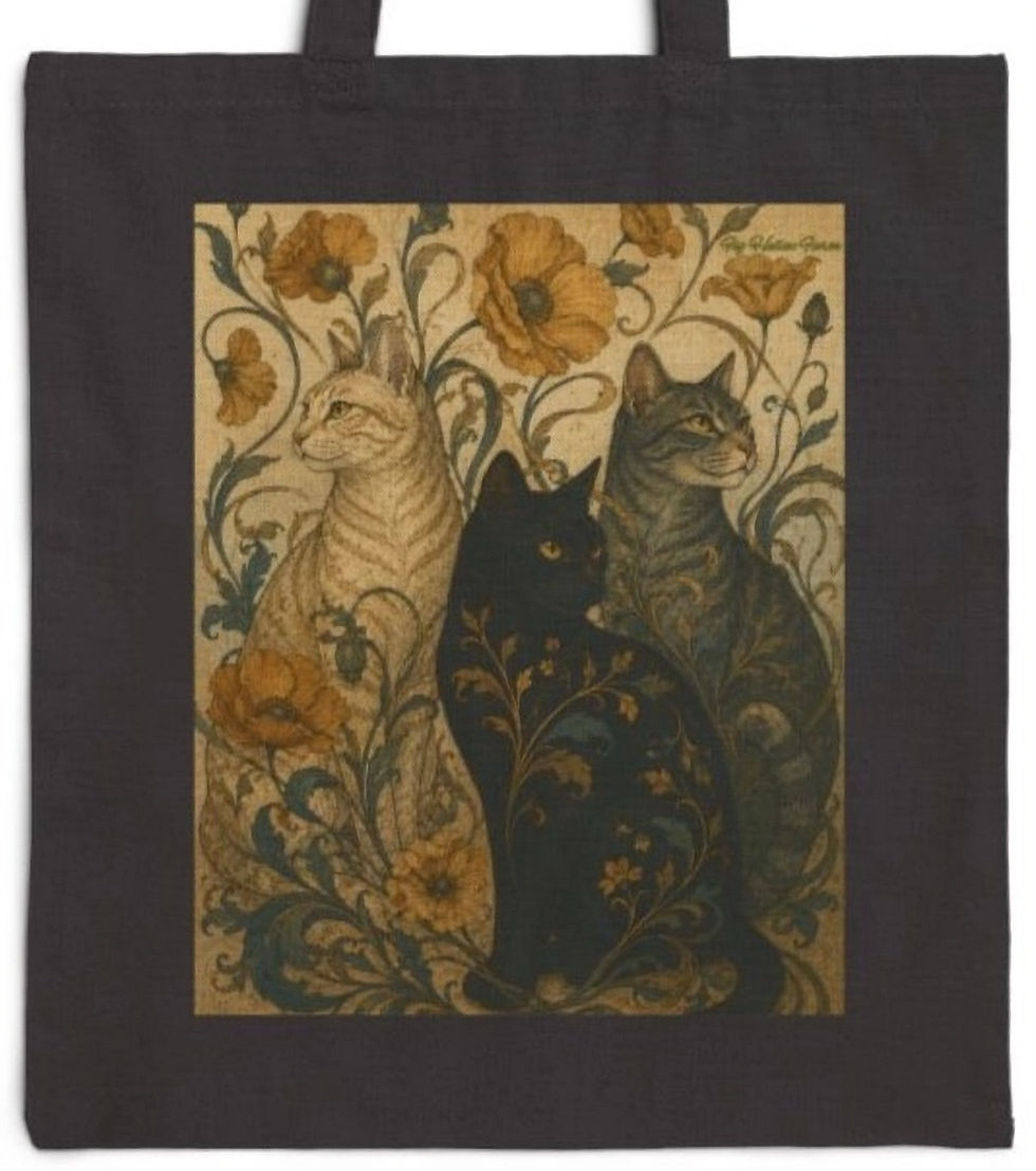 Thumbnail: Art Nouveau Cats Cotton Canvas Tote Bag | Vintage Botanical Cat Lover Tote 6