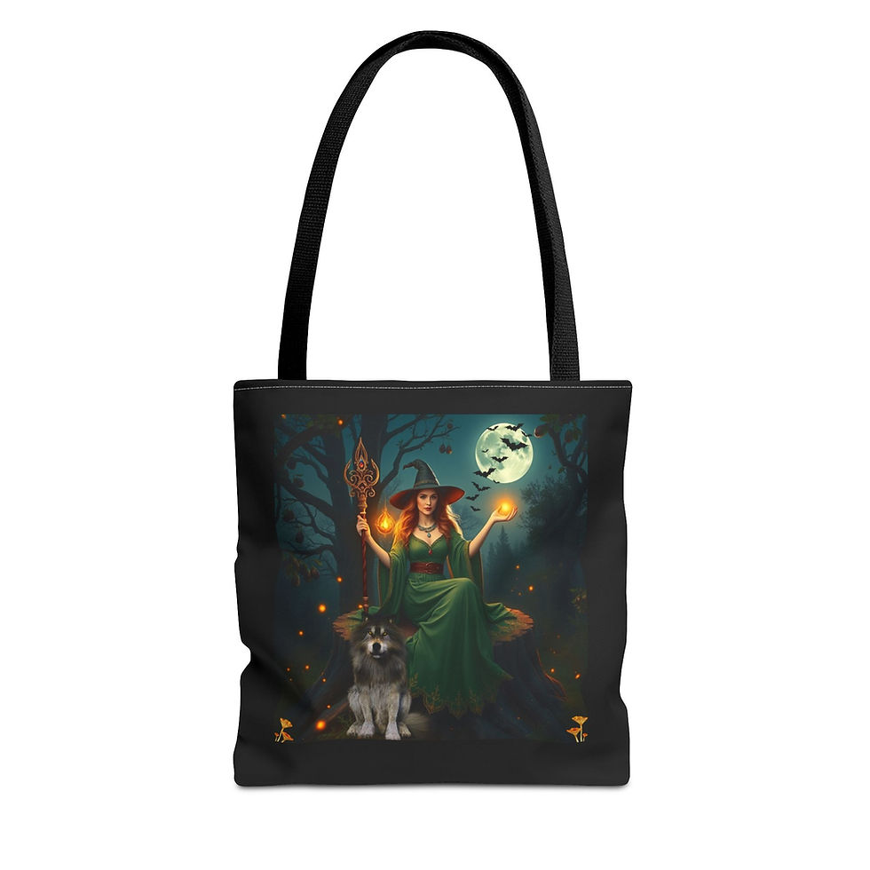 Enchanting Trick or Treat Halloween Tote Bag, Whimsical Witch Design 1